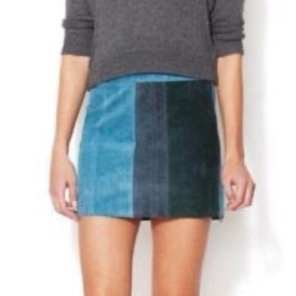 PJK Patterson J Kincaid Womn L Color Block Suede Leather Florence Mini Skirt NWT